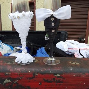 Bride and groom champagne glasses